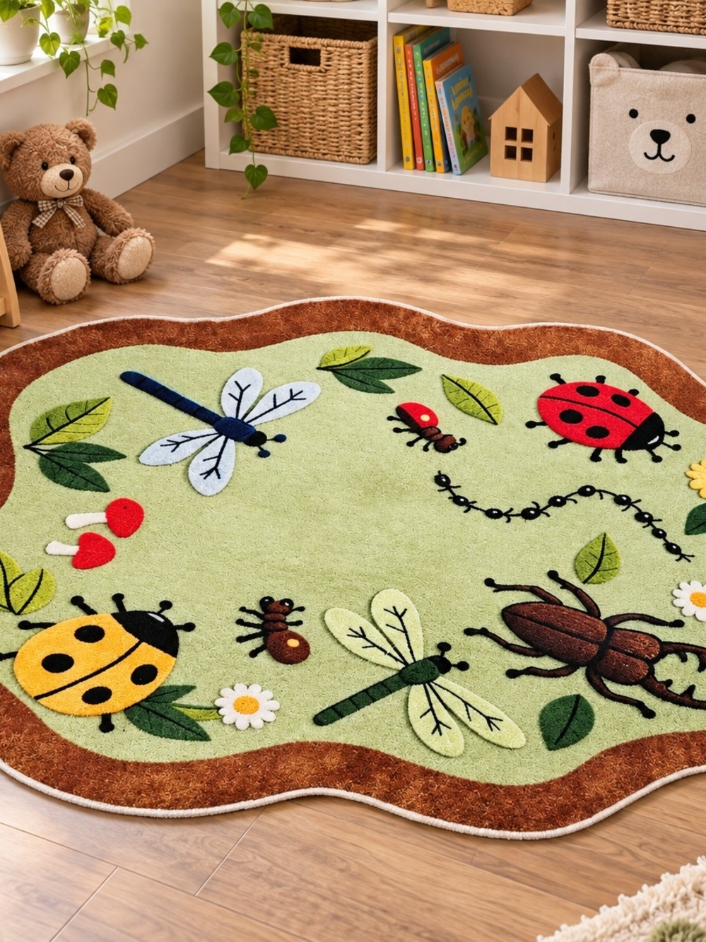 Green Bug-Themed Kids Play Rug by